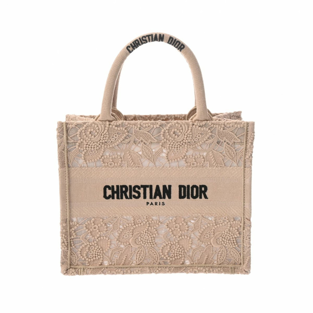 CHRISTIAN DIOR Book Tote Beige Lace Canvas Handbag